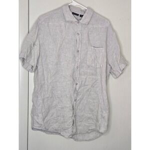 Tahari Mens Short Sleeve Button Down Linen Shirt Grey Large Casual Summer Top